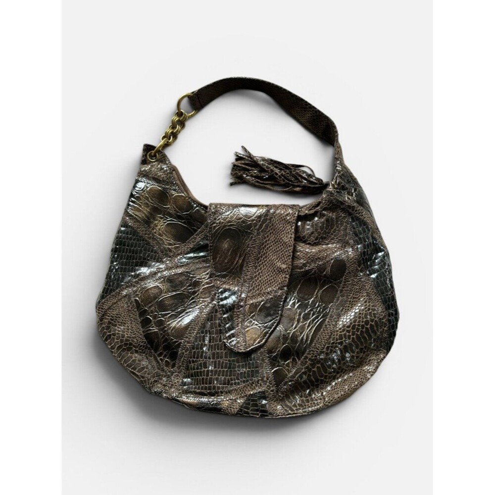 Carlos Falchi Target Brown Patchwork Faux Snakeskin Hobo Bag Metallic Floral Y2K
